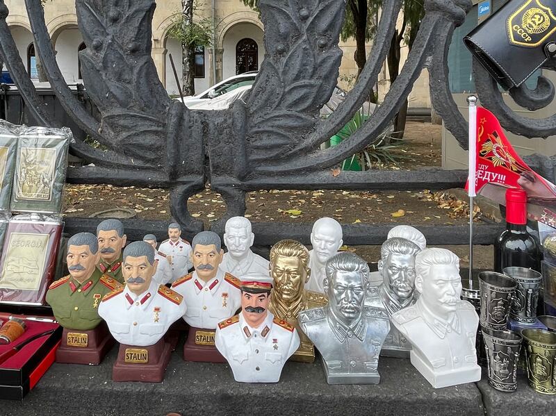 Souvenirs on sale outside the Josef Stalin museum in his hometown of Gori, Georgia. By Daniel McLaughlin