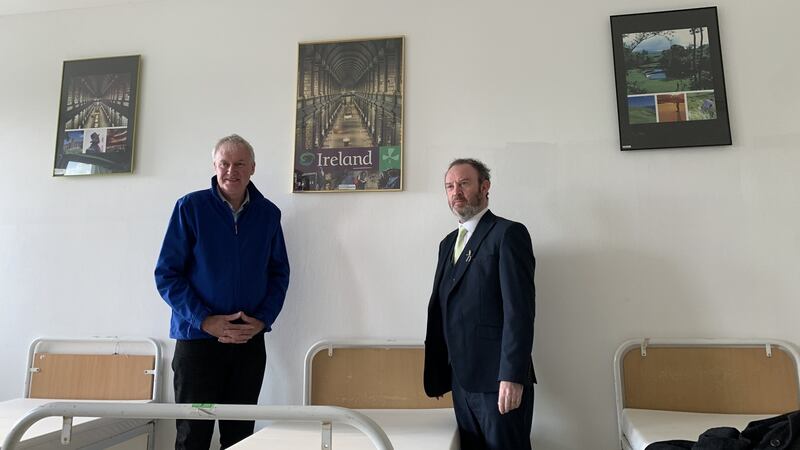 Luke O’Neill with Irish Ambassador to Slovakia Dermot McGauran in the new wing of the Depaul homeless shelter in Bratislava.