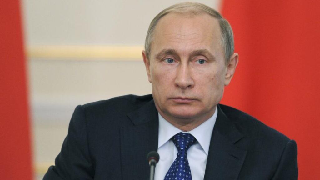 Russian president Vladimir Putin chairs a session of the State Council’s presidium at the Novo-Ogaryovo state residence outside Moscow, Russia. Photograph: Michael Klimentyev/Reuters