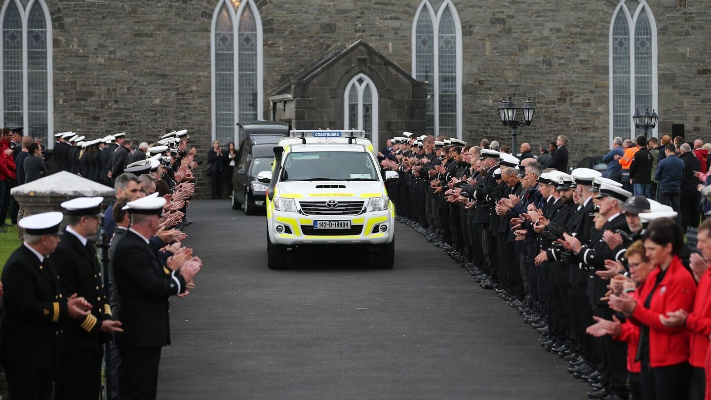 The funeral of Coast Guard volunteer Caitríona Lucas takes place at St Brigid’s Church in Liscannor, Co Clare. Photograph: PA