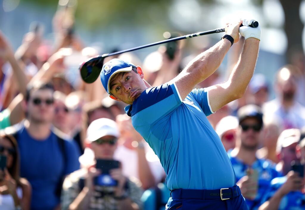 Rory McIlroy during a practice round at the Marco Simone Golf and Country Club in Rome ahead of the Ryder Cup. Photograph: Mike Egerton/PA Wire