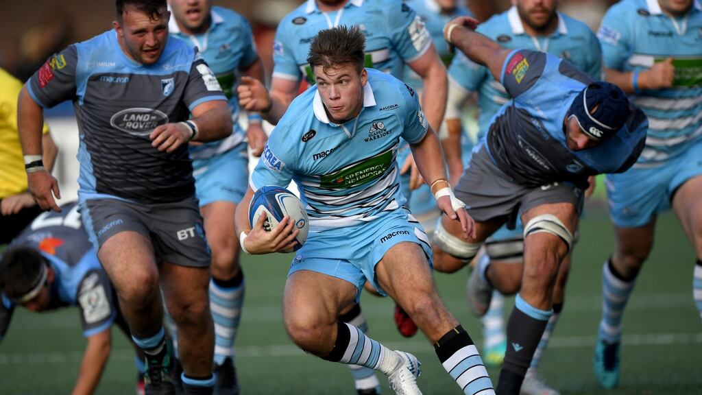 Glasgow centre Huw Jones makes a break during the Champions Cup victory over Cardiff Blues at Arms Park on Sunday. Photograph: Stu Forster/Getty Images