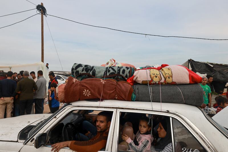 People who fled Khan Yunis in the southern Gaza Strip arrive in Rafah near the border with Egypt on Thursday. Photograph: Mohammed Abed/AFP via Getty Images