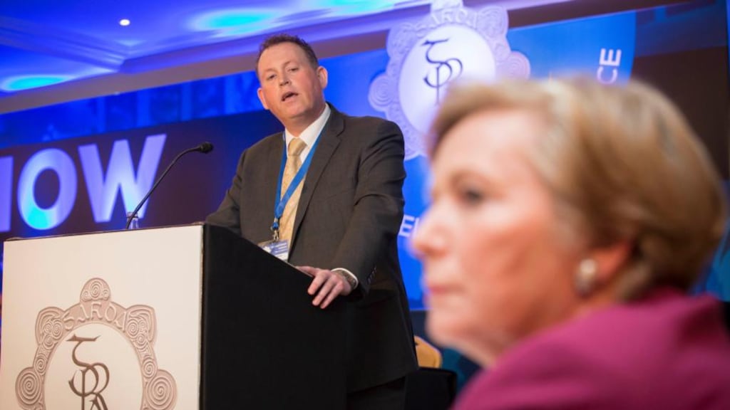 Garda Representative Association: Dermot O’Brien, the organisation’s president, and Frances Fitzgerald, the minister for justice, in Co Carlow in 2015. Photograph: Dylan Vaughan