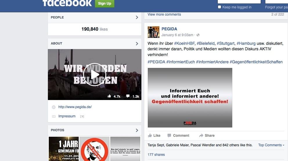 Leading the claims of a media conspiracy of silence is the far-right Pegida group. In a Facebook post from January 6th it said: “When you discuss (the Cologne/Bielefeld/Stuttgart/Hamburg attacks) always remember: politics and media want to actively hinder this discourse.