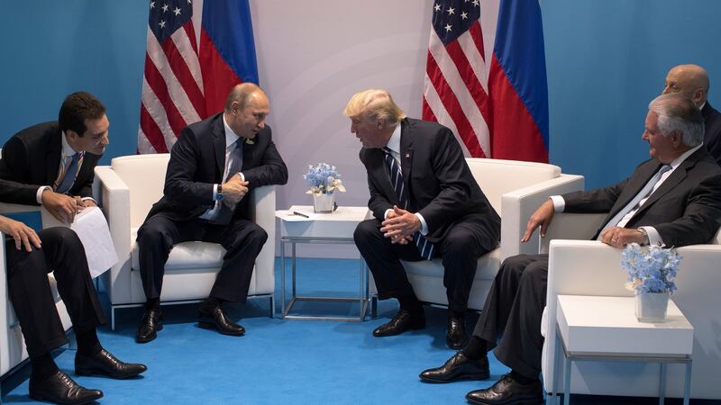 President Donald Trump meets Russian president Vladimir Putin at the G20 summit in Hamburg on July 7th, 2017. Photograph: Stephen Crowley/New York Times