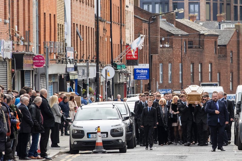 Tuneral cortege of at St Catherine’s Church on Meath Street in Dublin on Friday. Photograph: Tom Honan/The Irish Times