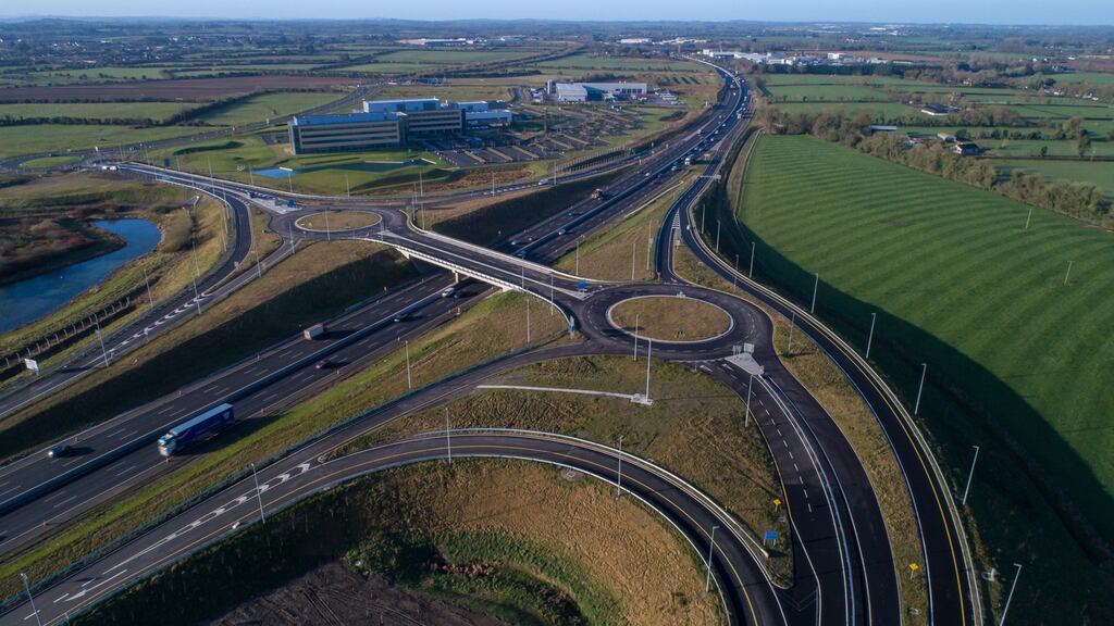 An aerial view of the Sallins bypass in Co Kildare, which is to open to traffic on Friday. The road includes a junction, J9A, with the M7 motorway near Naas. Photograph: Kevin McFeely