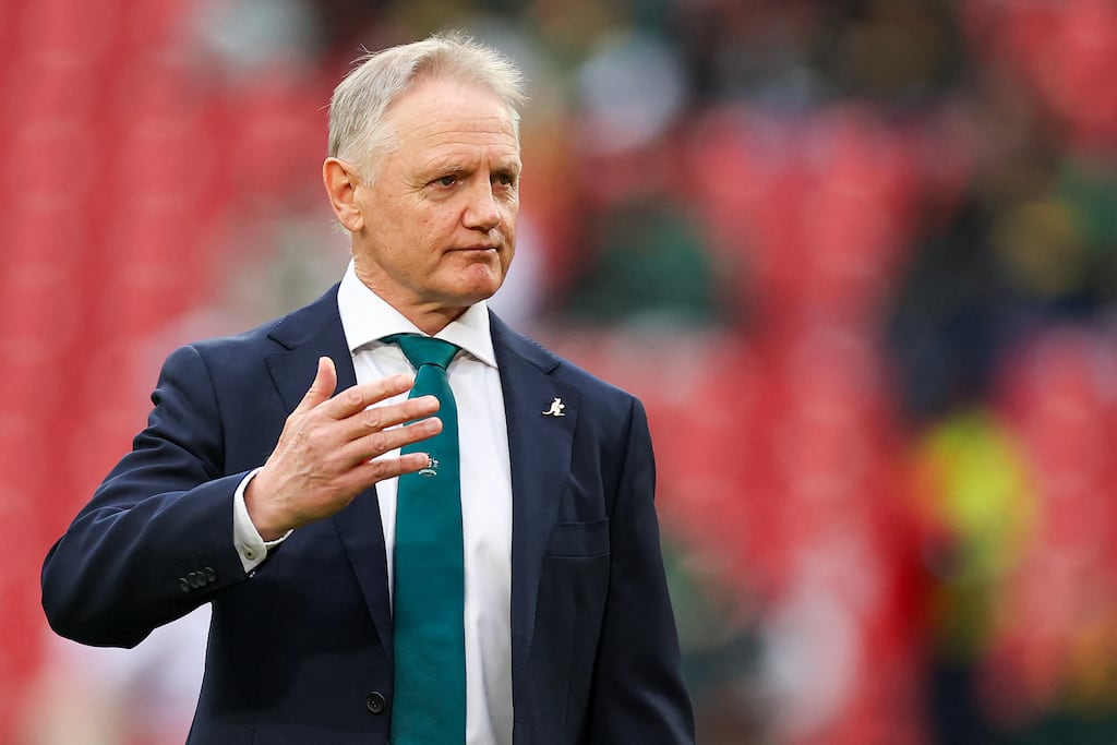 Australia's head coach Joe Schmidt reacts ahead of the Rugby Championship first round Test match between South Africa and Australia at Ellis Park Stadium in Johannesburg, 2025. Photograoh: Phill Magakoe/ AFP via Getty Images