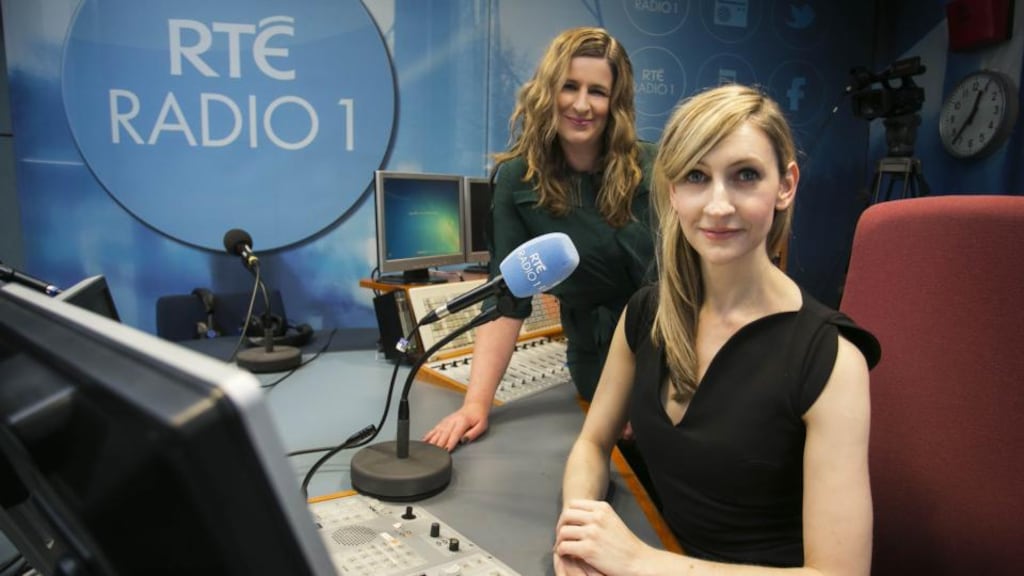 Aoife Mahon, RaboDirect consumer savings marketing manager (right), is pictured with Niamh O’Shea, agency radio sales manager for RTÉ in Radio 1 studios. photograph: andres poveda