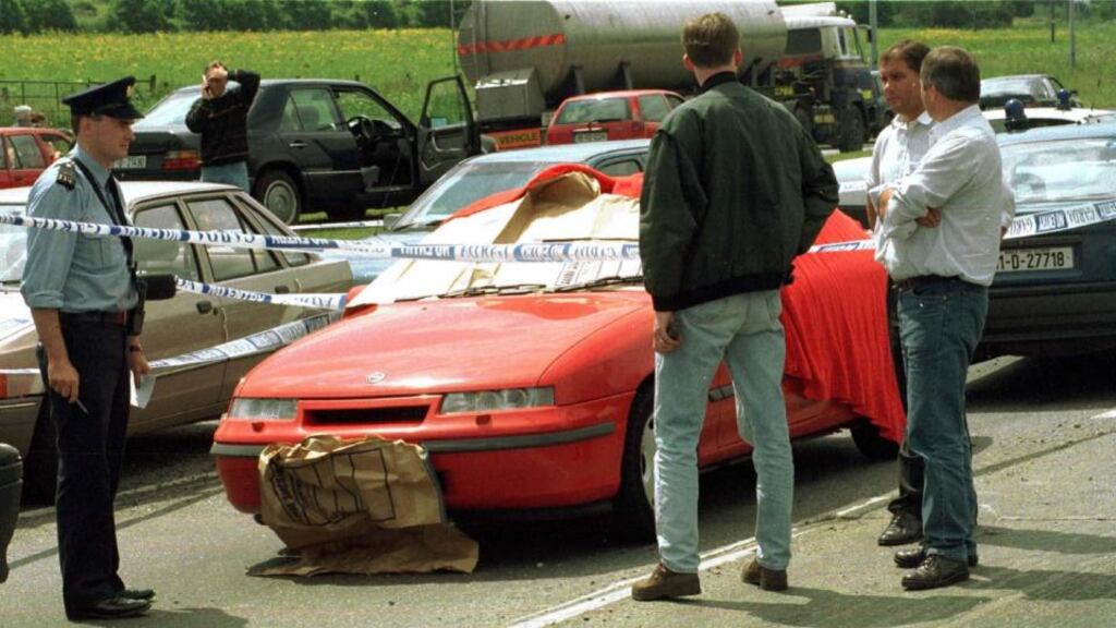 Crime scene: Veronica Guerin was shot on the N7 in Dublin on June 26th, 1996. Photograph: Collins