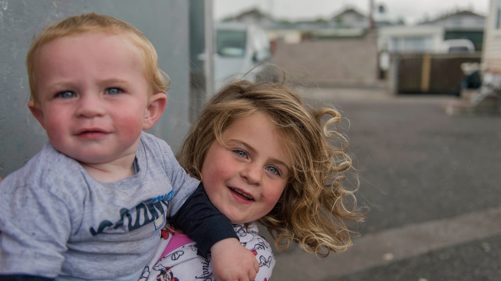 Katelyn and Thomas McCarthy who live at the  Spring Lane halting site in  Cork city. Photograph: Michael Mac Sweeney/ Provision