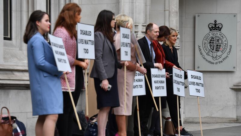 Anti-abortion: demonstrators outside the UK supreme court, in London. Photograph: Ben Stansall/AFP/Getty