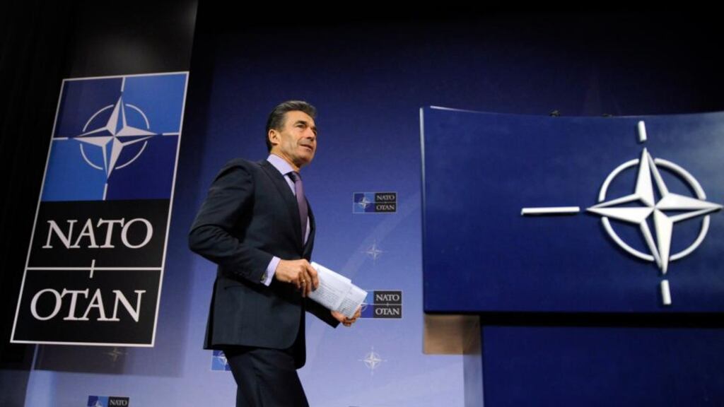 Nato secretary general Anders Fogh Rasmussen addresses a news conference in Brussels on Wednesday.