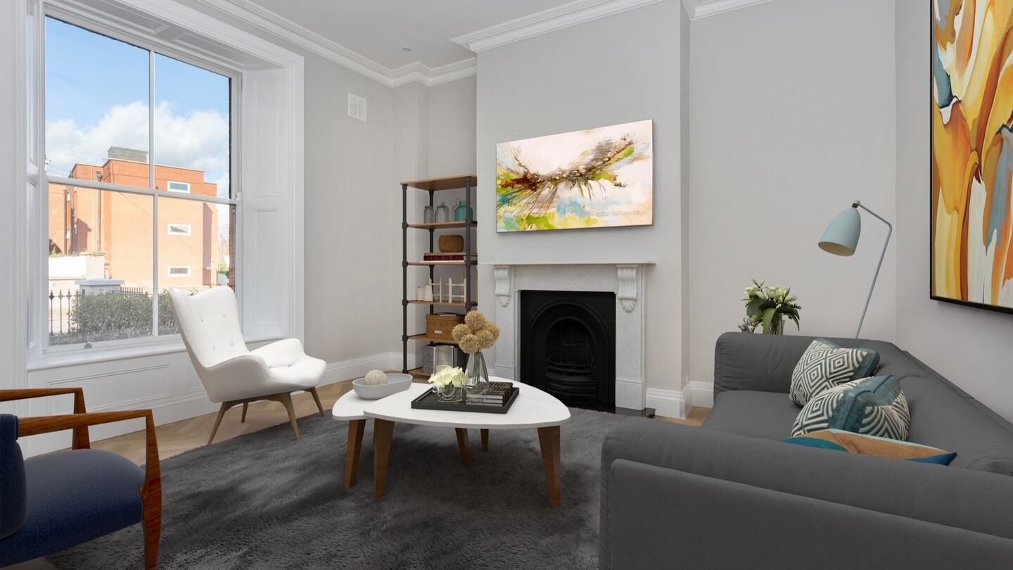 Reception room, virtually staged.