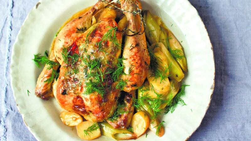 Chicken with dill and leeks