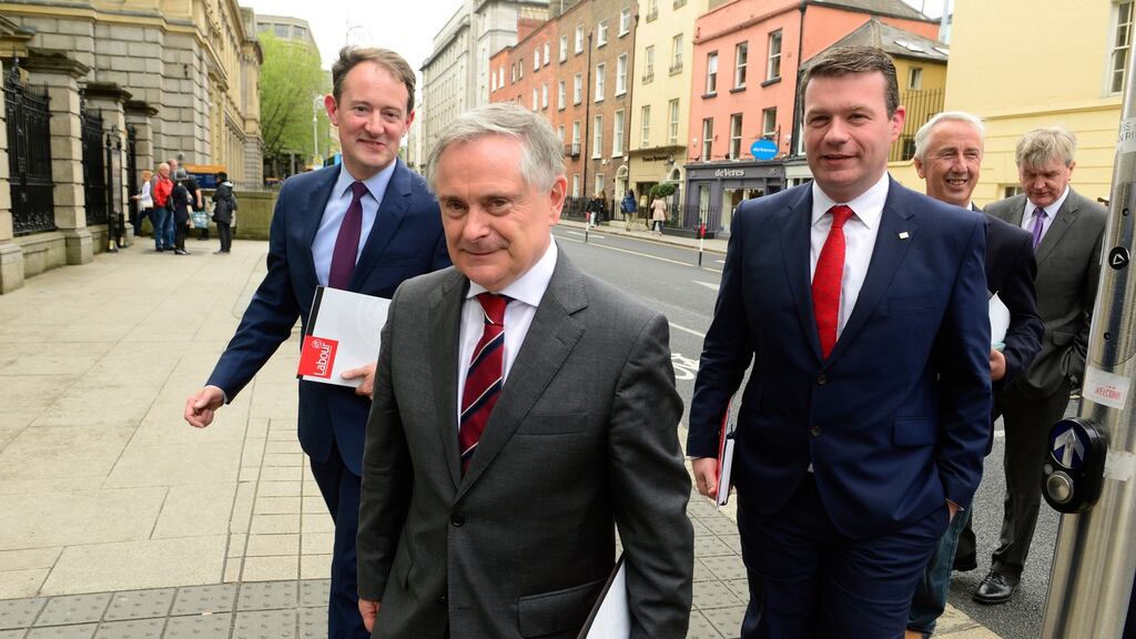 Brendnan Howlin and Alan Kelly with Sean Sherlock. Photograph: Cyril Byrne / THE IRISH TIMES