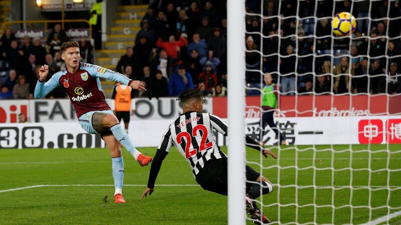 Jeff Hendrick scores Burnley’s winner against Necastle. Photograph: Andrew Yates/Reuters