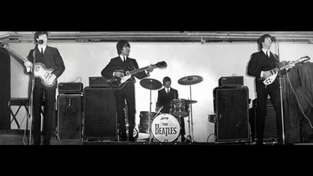 The Beatles play live in the King’s Hall in south Belfast in November 1964. From left to right are Paul McCartney, George Harrison, Ringo Starr and John Lennon. File photograph: Nick Newbery/PRONI