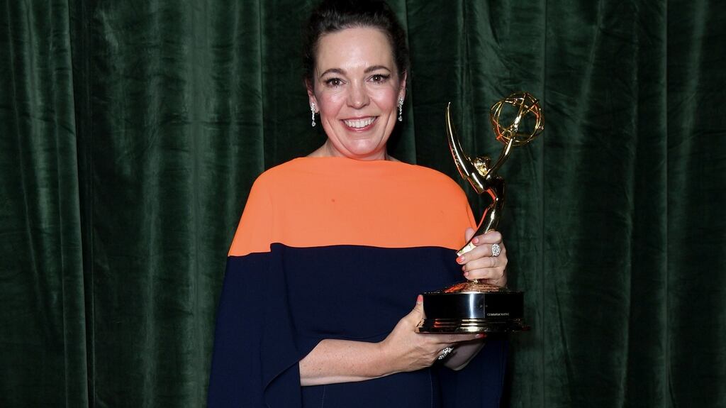 Olivia Colman with her Emmy award for ‘Outstanding Lead Actress for a Drama Series’, for The Crown. Photograph: Gareth Cattermole/Getty