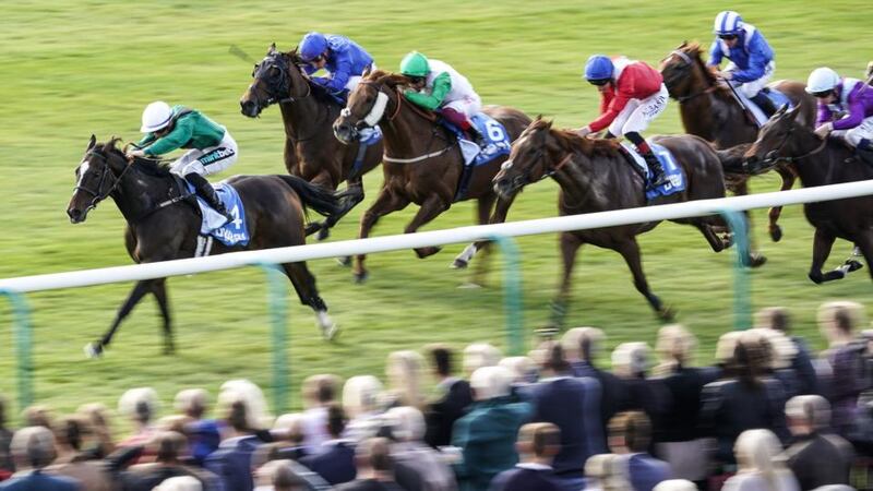 Limato and Harry Bentley pull clear at Newmarket. Photograph: Alan Crowhurst/Getty