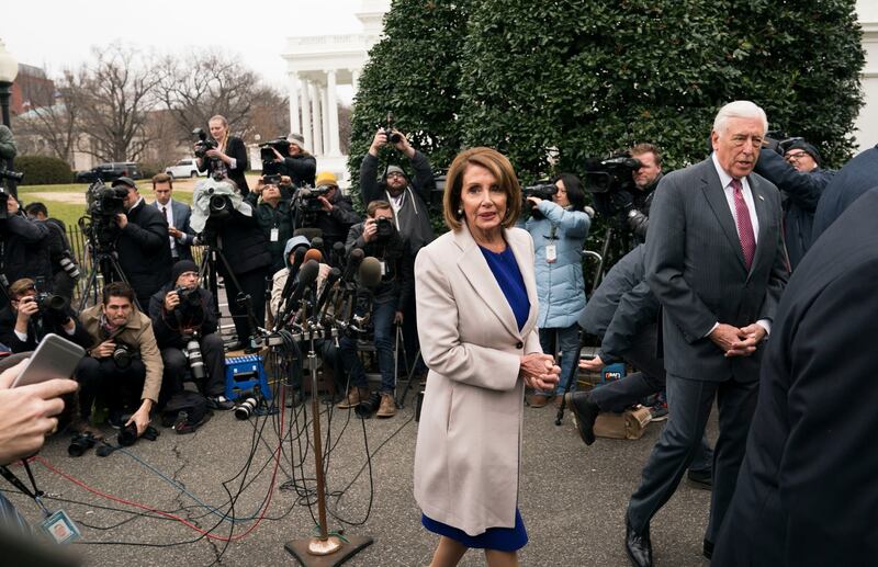 Speaker of the House Nancy Pelosi walks away from reporters following her meeting with Mr  Trump about border security and the partial government shutdown, at the White House January 4th Photograph: Doug Mills/The New York Times