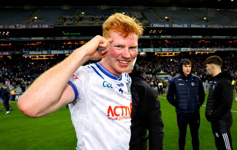 Monaghan’s Ryan O’Toole celebrates after the Division Two final victory over Roscommon at Croke Park. Photograph: Ryan Byrne/Inpho