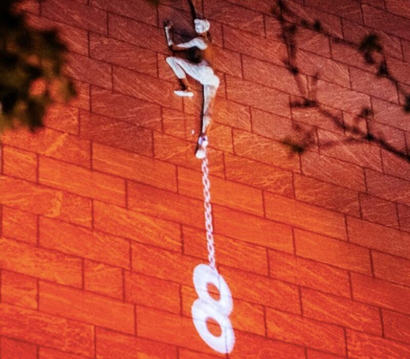 Jarrod Banadyga’s Weight of the Eighth campaign saw a ball and chain projected onto one of the city’s few female statues as part of the successful campaign to change the legislation around abortion