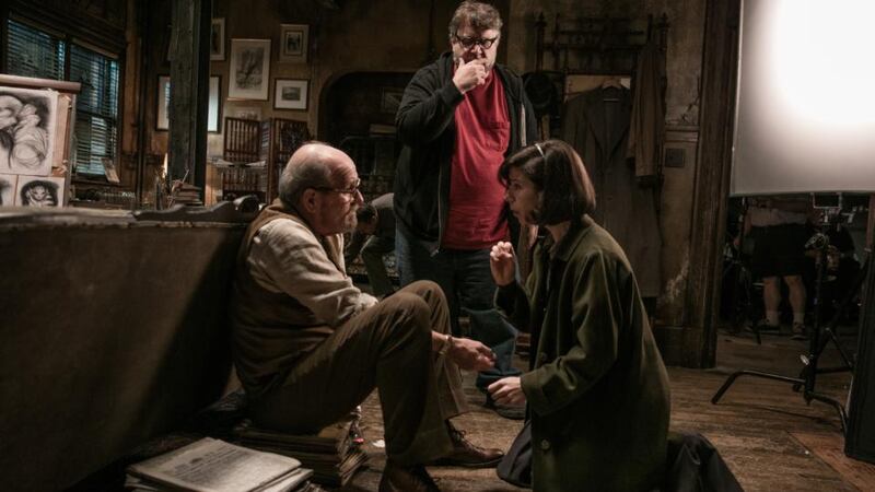 Richard Jenkins, director Guillermo del Toro and Sally Hawkins on the set of ‘The Shape of Water’. Photograph: Kerry Hayes