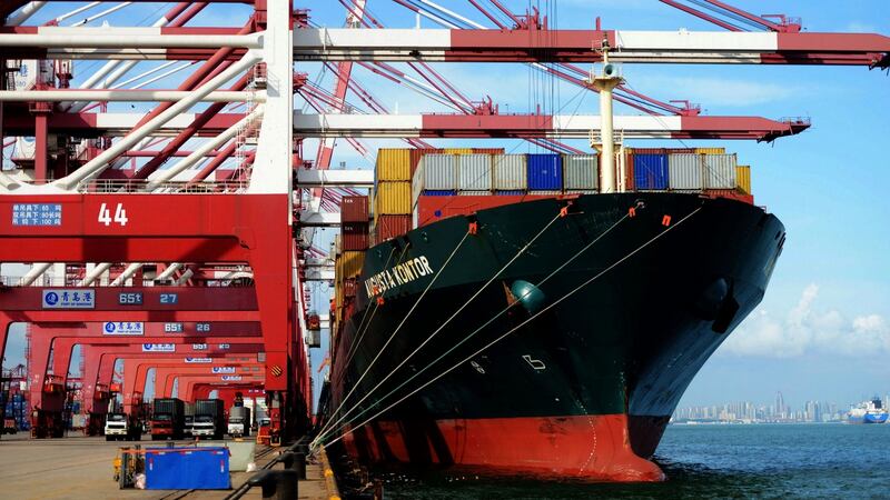 Cargo containers at a port in Qingdao, eastern China. Photograph: STR/AFP/Getty Images