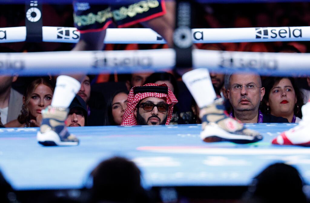 Turki Alalshikh, the chairman of Saudi Arabia's General Entertainment Authority, ringside for the Terence Crawford versus Israel Madrimov WBA title bout at BMO Stadium in Los Angeles, California. Photograph: Kevork Djansezian/Getty Images