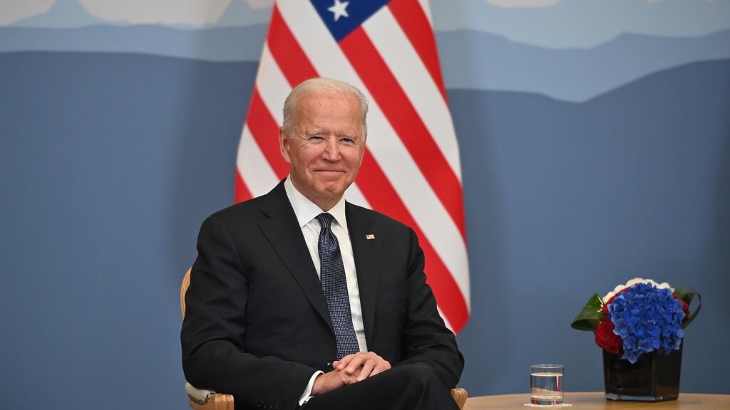 US president Joe Biden attends a bilateral meeting in Geneva, Switzerland, on Tuesday ahead of a meeting with Russian counterpart Vladimir Putin. Photograph: Fabrice Coffrini/EPA