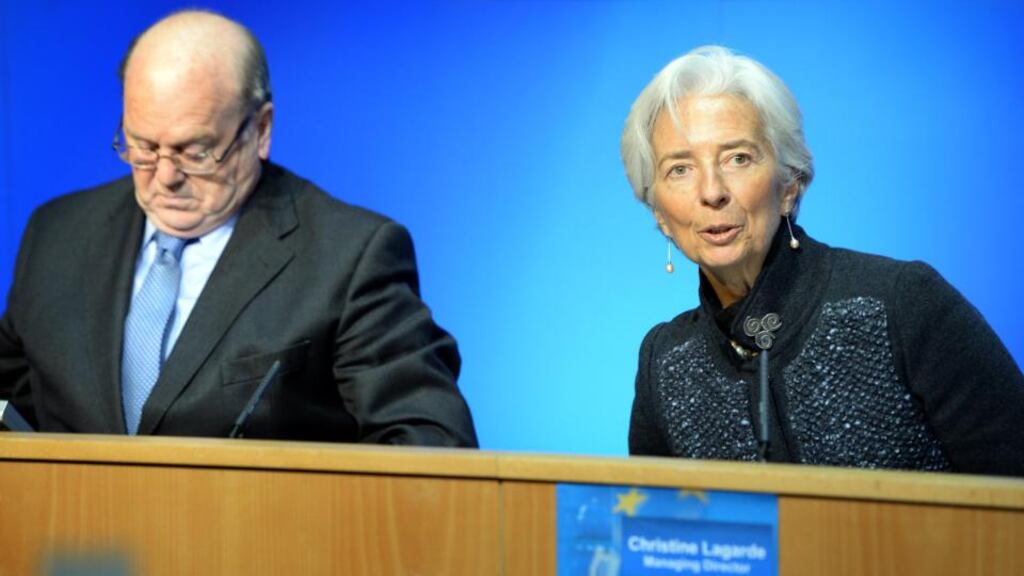 Managing director of the International Monetary Fund, Christine Lagarde, with Minister for Finance Michael Noonan at Government Buildings Dublin. Photograph: Eric Luke / The Irish Times