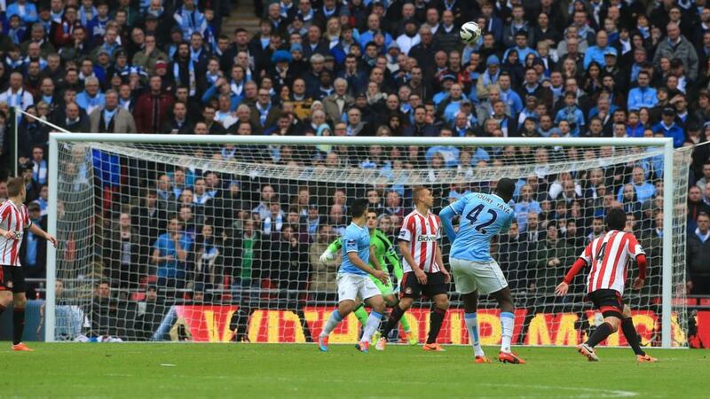 Manchester City’s Yaya Toure (left) scores the first against Sunderland Photograp: Nick Potts/PA Wire