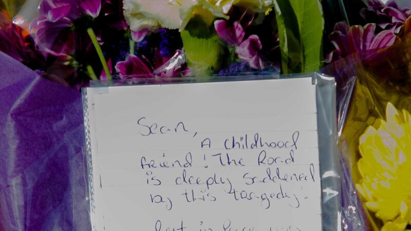 A tribute to Sean Sweeney laid in the Ashington estate. Photograph: Gareth Chaney/Collins