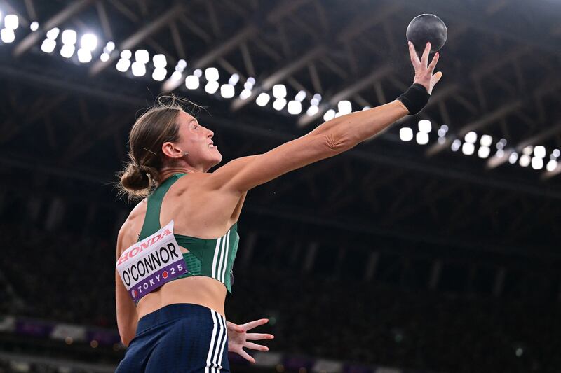 Ireland's Kate O'Connor competes in the women's heptathlon shot put in Tokyo. Photograph: Ben STANSALL / AFP
