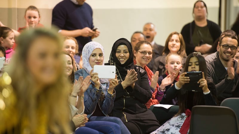 Refugees and local residents at an intercultural evening in Monasterevin, Co Kildare. File photograph: Dara Mac Dónaill/The Irish Times