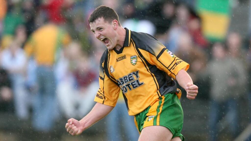 A 17-year-old Michael Murphy celebrates scoring a goal on his championship debut, a first round qualifier against Leitrim in 2007. His manager on that day was Brian McIver, who he will come up against at Celtic Park on Sunday when Derry are their Ulster SFC opponents. Photograph: Inpho