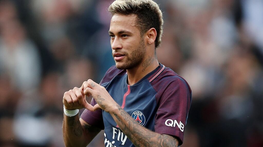 Neymar celebrates scoring the fourth goal for PSG in a recent win over Bordeuax. Photo: Benoit Tessier/Reuters