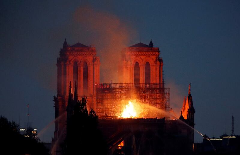 Notre Dame-Cathedral burns as fire breaks out on April 15th, 2019. Photograph: Charles Platiau/Reuters