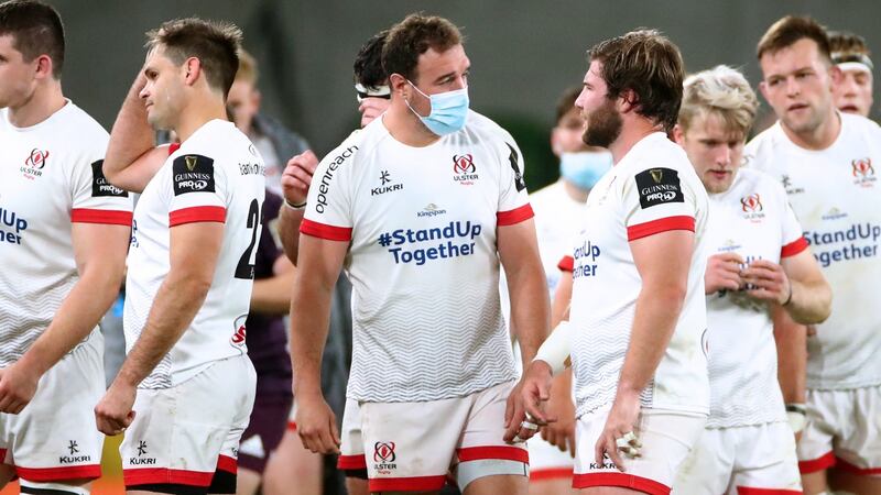 Ulster’s Rob Herring wearing a mask following his side’s defeat to Leinster. Photograph: James Crombie/Inpho