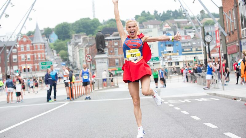 Dolores Duffy who attempted to break the Guinness World record for fastest female to run a marathon dressed as a film character.  Photograph: Darragh Kane