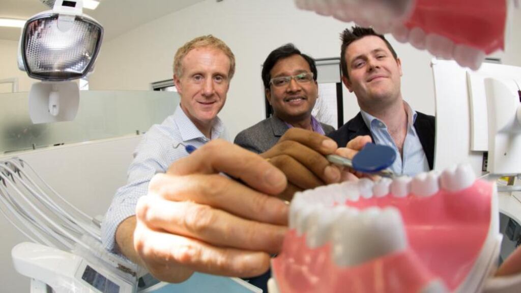 Prof Brian O’Connell, director of prosthodontics at the Dublin Dental Hospital, Dr Ramesh Babu and Dr Padraig McAuliffe, prosthodontist and researcher at the Dublin Dental Hospital.
