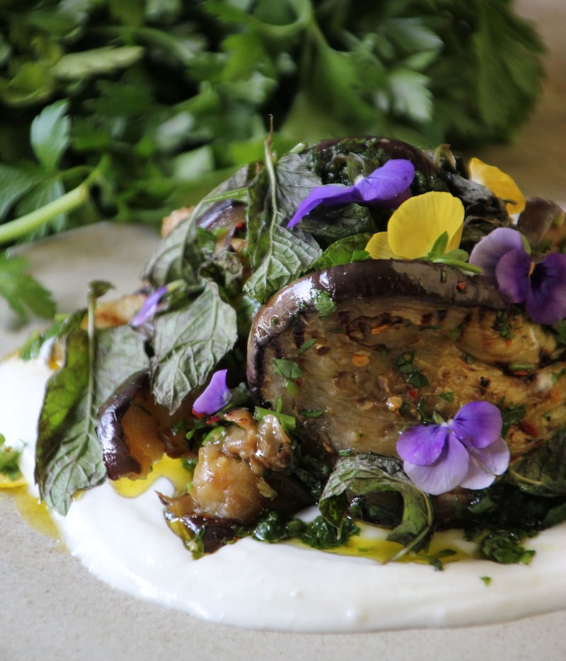 Aubergine and fresh mint salad