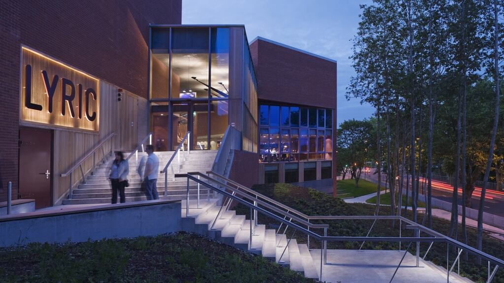 The Lyric Theatre stands on a sloping site at triangular junction between the grid pattern of Belfast’s brick streetscape and the serpentine parkland of the river Lagan.