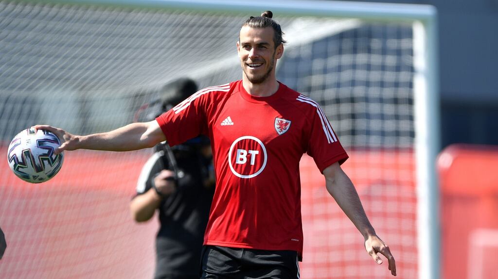 Gareth Bale of Wales during a training session on Monday ahead of the forthcoming European Championships. Photograph: PA