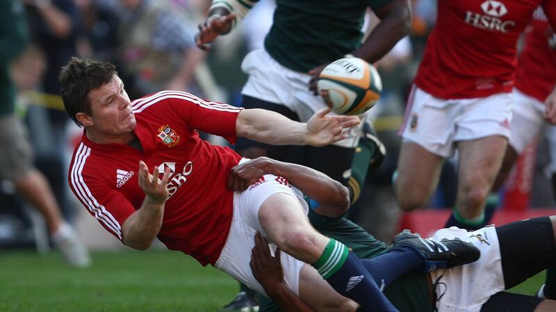 Brian O’Driscoll offloads the ball during the first Test against South Africa in 2009. Photograph: Billy Stickland/Inpho