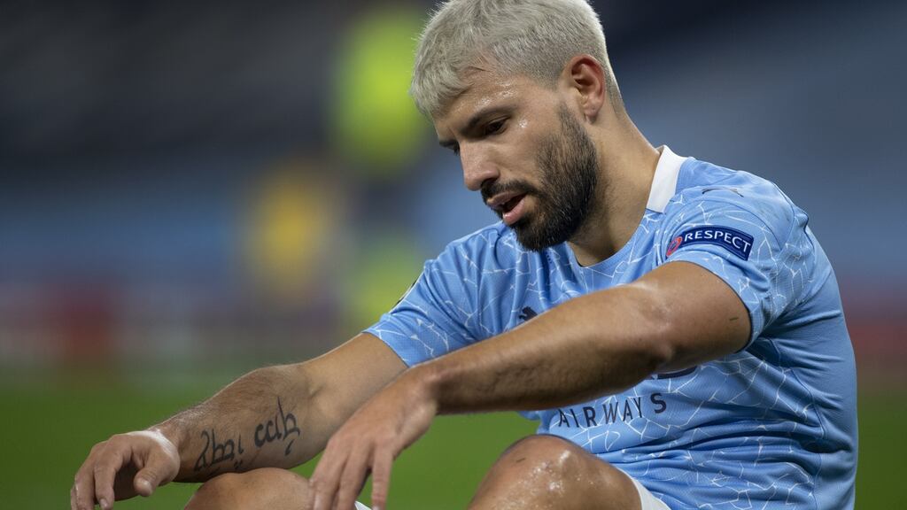 Pep Guardiolahas has not ruled Sergio Agüero out of Manchester City’s game against Liverpool at the weekend. Photograph: Visionhaus