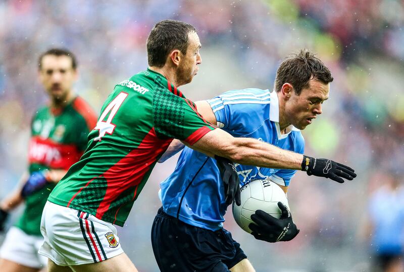Dublin's Dean Rock holds off Keith Higgins of Mayo during the 2016 All-Ireland SFC final. 'In general, I didn’t play to my standards that day'. Photograph: Cathal Noonan/Inpho