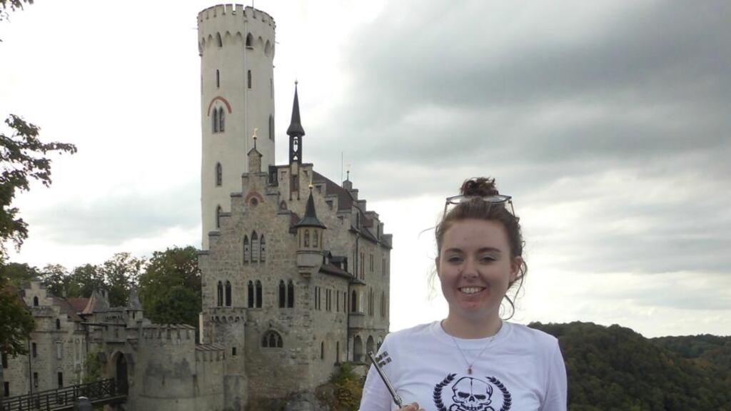 Margaret Haverty with the key to Lichtenstein Castle, where she has been living and working since May.